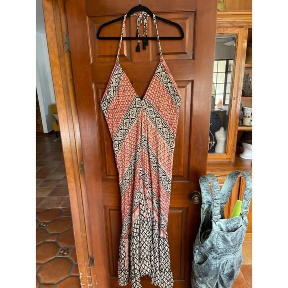 Karma Highway block Aztec print halter maxi dress O/S